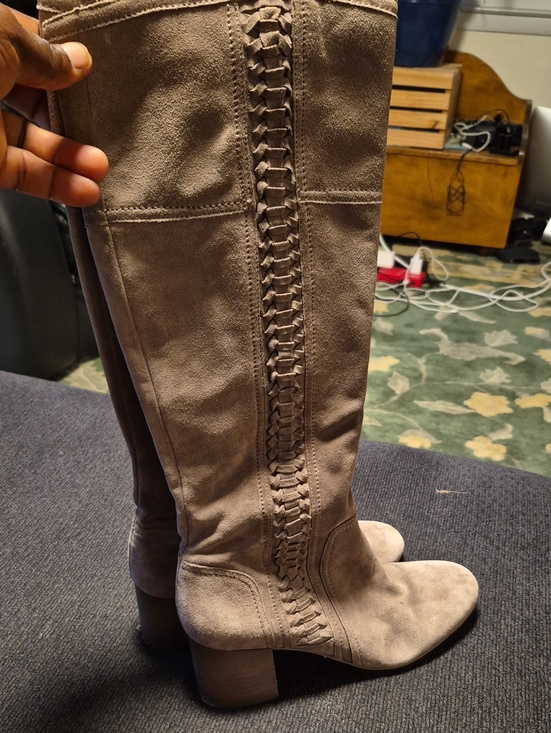 Franco Sarto Shoes - Franco Sarto Taupe Suede Over-the-Knee Boots with Braided Panel